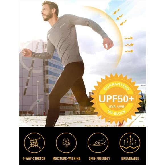 Mens UPF 50 Long Sleeve Sun Shirt Quick Dry Rash Guard Hiking Fishing Tee - Picture 4 of 7